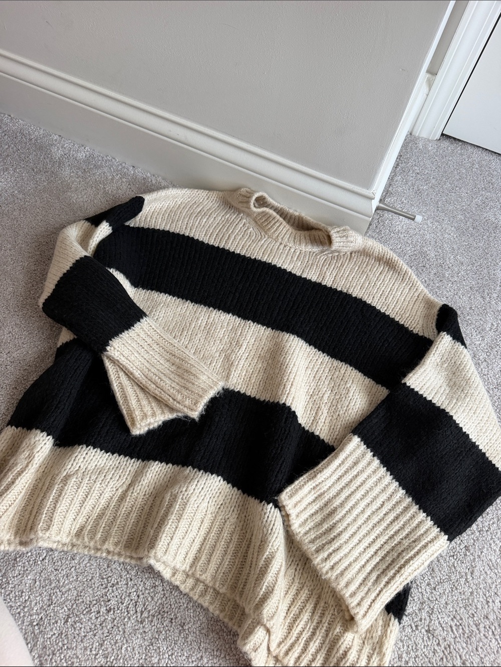 ASOS Black and Cream Wide-Stripe Crew Neck Sweater